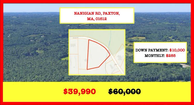 2.42 Acres in Paxton, MA - Only 60 Mins to BOSTON - Corner plot with many possibilities - Assessed at $71,000 - BUY TODAY FOR $39,990!!