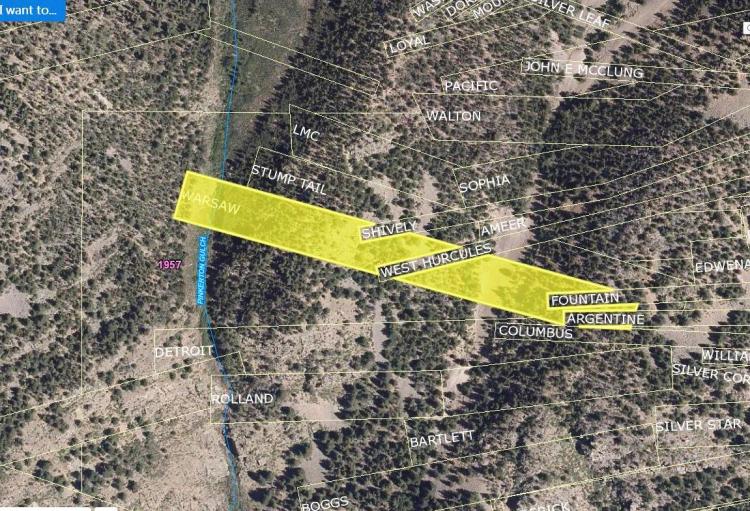 Warsaw patented mining claim on Silver Plume Mt. with Pinkerton gulch