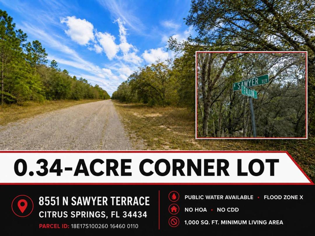 A 0.34-Acre Corner Homesite with Public Water in Citrus Springs!