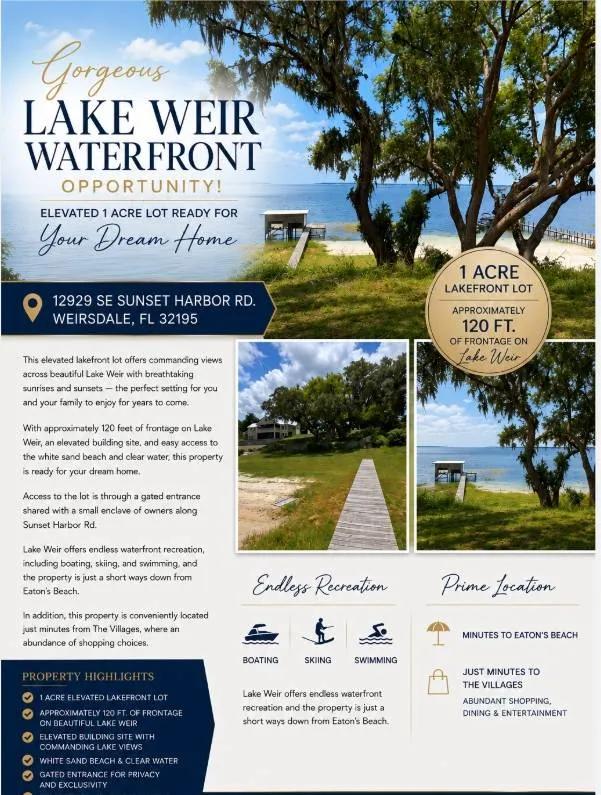 Lake Weir lakefront building lot in gated enclave