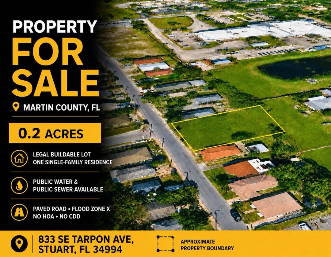 Cleared Buildable Stuart Lot with City Water and Sewer, No HOA!
