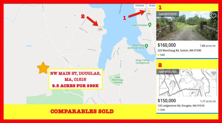 9.51 Acres in Douglas, MA - Buy for 30% under Market Value - about one hour to Boston - Comps sold at $140,000 and more - BUY TODAY FOR ONLY $99,000!!