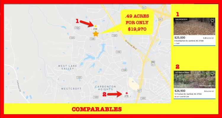 .49 Acre in Sanford, NC - Residential Real Estate in Lee County - Far Below Market Value - Comps sold at $25,000 and Up! BUY THIS FOR ONLY $19,970