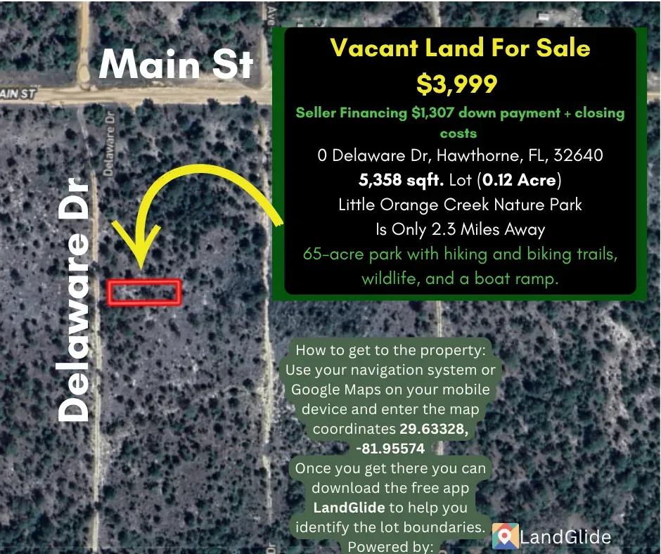 Don’t miss this opportunity to own this 0.12-acre Charming Lot in Hawthorne, FL for only $3,999! No HOA, Not in a Flood Zone! Seller Financing offered with $1307 down payment (plus closing costs) for $154/monthly payments*