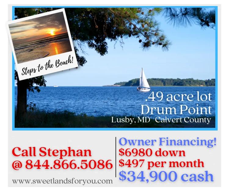  .49 acres Steps to BEACH & Chesapeake Bay! Gorgeous Drum Point! $6980 Down $497 per month!